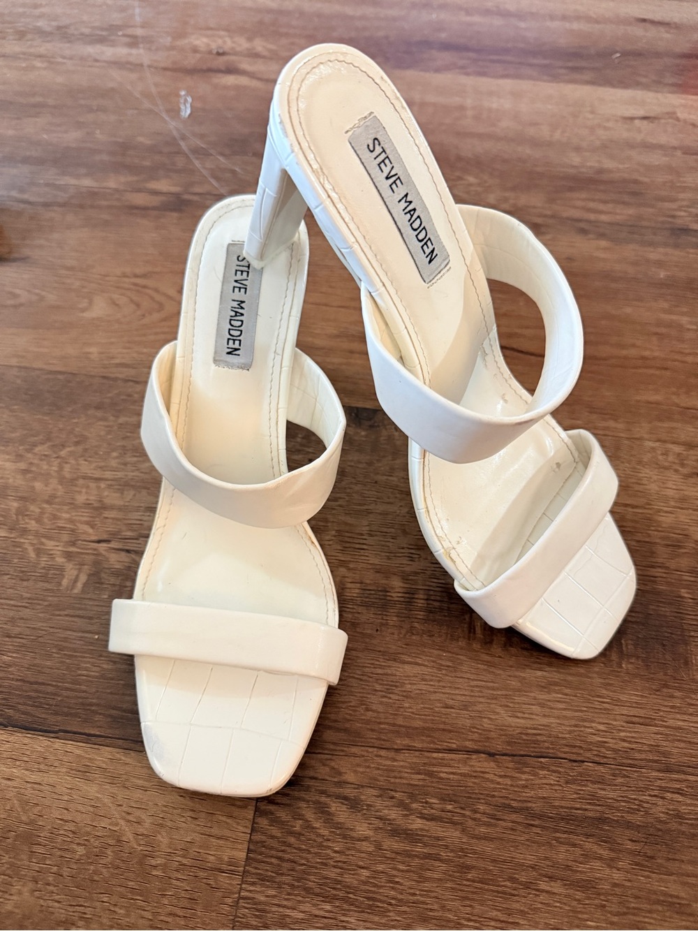 Steve Madden White Dual-Strap Square Toe Block Heels